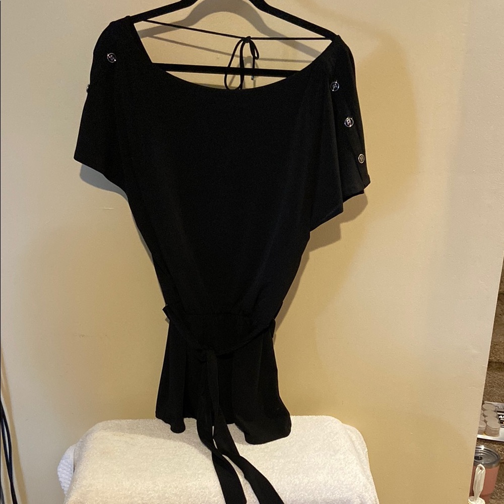 White House Black Market Black Tie Front Short Sleeve Blouse